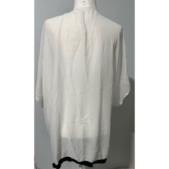 West loop Embroidered trim lightweight cover up kimono flowy frindge open front - Picture 3 of 5